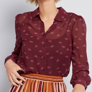 Modcloth Sheer Lip Print Blouse